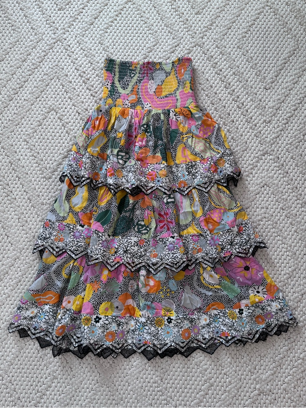 Celia B Bohemian Tiered Floral Patchwork Smocked Tube Top Dress